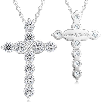 KRKC&CO Moissanite Cross Necklace for Women: 0.6-4.3ct D-Color VVS1 - color: Silver F