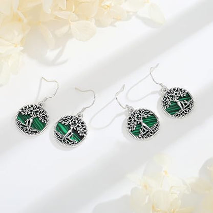 Vito Moonstone Turquoise Drop Earrings for Women, 925 Sterling Silver Hooks - style: Malachite Tree-2