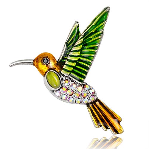 Cameo Brooch Vintage Silver Tone Lady Portrait Brooch Pins for Women Victorian Jewelry Crystal Rhinestone Brooches for Hat Scarf Collar Lapel Handbags Shawls for Christmas - color: Yellow Hummingbird