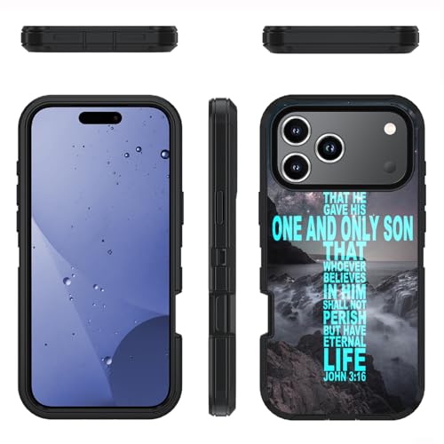 Designed for iPhone 17 Pro Case, Military Grade Heavy Duty 3-Layer Shockproof Drop Full-Body Protective Phone Cover for iPhone 17 Pro (6.3" 2025), Christian Cross Bible Verse Quote John 3:16 - color: Christian Cross Bible Verse Quote John 3:16, size: iPho