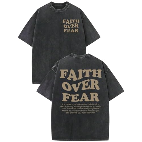 Christian Shirts for Men Faith Over Fear Oversized Tees - color: Black, size: 4X-Large