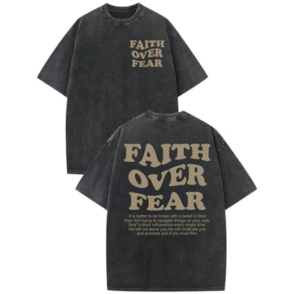 Christian Shirts for Men Faith Over Fear Oversized Tees - color: Black, size: Medium