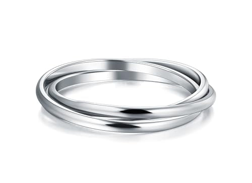 BORUO Fidget Stacking Ring, Waterproof Gold Plated, Three Row Size 4 - color: Waterproof 2mm 14K White Gold Plated Stainless Steel