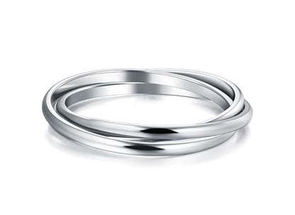 BORUO Fidget Stacking Ring, Waterproof Gold Plated, Three Row Size 4 - color: Waterproof 2mm 14K White Gold Plated Stainless Steel