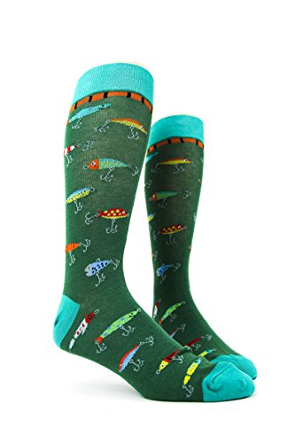 Foot Traffic Men's Outdoor-Themed Socks for Nature Lovers, Sizes 7–12 - color: Fishing Lures