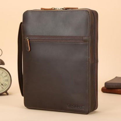 Polare Full Grain Cowhide Leather Bible Cover Church Bag Bible Protective Book Holder Carrying Case Folder Organizer Portfolio (Dark Brown with Shoulder Strap) - style: Dark Brown with Shoulder Strap