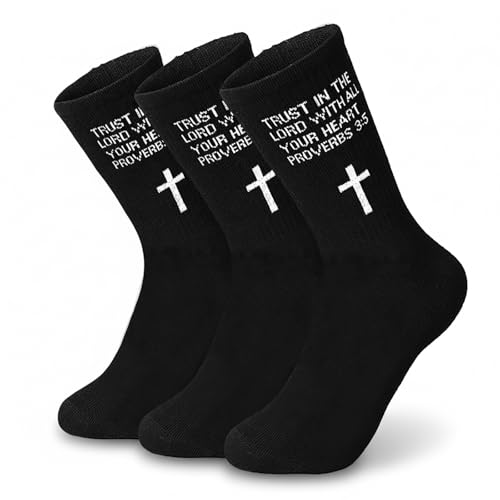 3 Pairs Christian Socks,Gifts for Christian: Easter Christmas - color: Proverbs 3:5 - Black