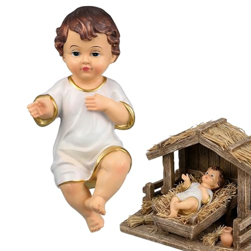 DOITOOL Baby Jesus Statue, 2.3 Inch Mini Resin Baby Jesus Figurine in Manger Nativity Collectible, Holy Infant Doll for Spiritual Collection Easter Display Christian Home Decor
