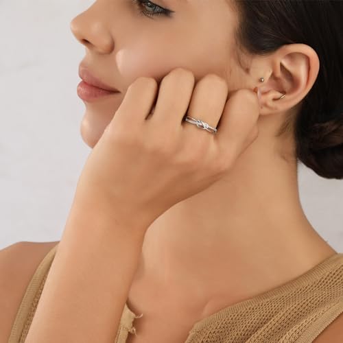 MOROTOLE To My Mom Sterling Silver Ring, Love Knot Silver Ring for Women Forever Linked You And Mom Rings Adjustable Thumb Rings Mother Gifts… - color: Love Rings * 2 (Mother & Daughter Card * 2)