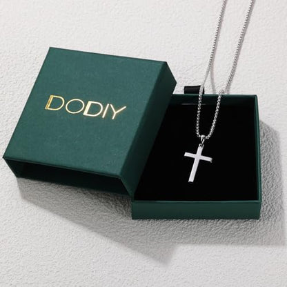 Small Dainty Cross Pendant Necklace 925 Sterling Silver for Women with 18", 20" Sturdy Chain 14K White Gold Plated - size: 20" Chain, style: Cuboid