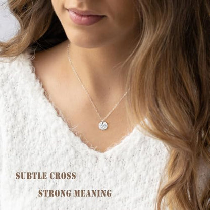 NIXMAX Small Cross Necklace for Women, 14K Gold Silver Plated Pendant - color: Silver-Hammered Cross