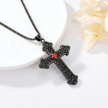 14K Gold Plated Cross Pendant Necklace Christian Jewelry Religious Gift - color: E02-Celtic Cross Black