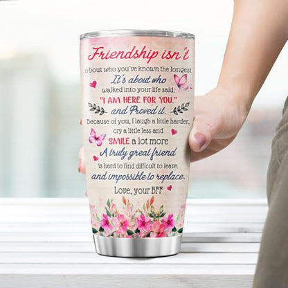 Best Friend Quote Travel Mug, 20oz Insulated Stainless Steel Tumbler with Tree and Butterfly Design, Meaningful Gift for BFF Birthday, Christmas, Graduation, Appreciation - color: Best Friend 14