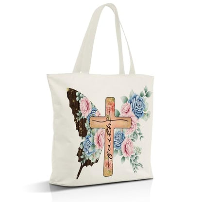 Christian Gifts Canvas Tote Bag Aesthetic for Women - style: Butterfly Flower