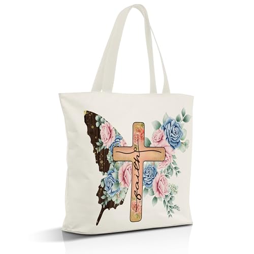 Christian Gifts Canvas Tote Bag Aesthetic for Women - style: Butterfly Flower
