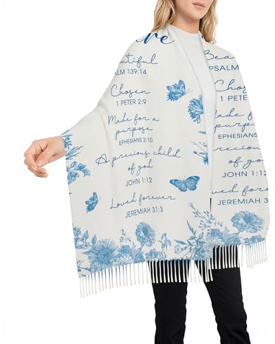 Prayer Shawls for Women Inspirational Scripture Scarf Wrap - color: Blue