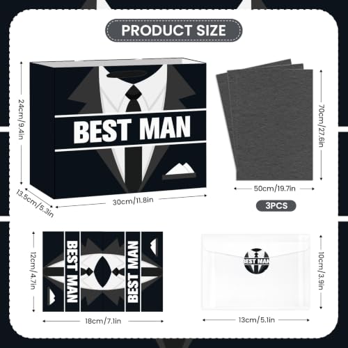 Best Man Gift Bag Set for Men, Groomsmen Gift Proposal Bag with Tissue Paper Card Envelope Sticker for Wedding Groomsman Proposal, Bachelor Party, Groom Squad Invitation, Rehearsal Dinner Thank You Gifts