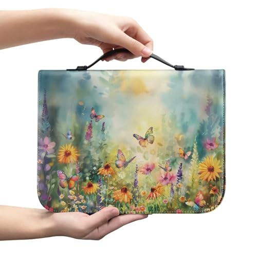 Boho Butterfly Floral Pattern Bible Cover for Women Men, Bible Case Bag with Top Handle PU Leather Bible Carrying Case for Church - color: Boho Butterfly Floral, size: 2X-Large