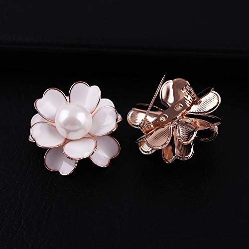 Women's Flower Pearl Enamel Brooch Pins for Ladies Jewelry - color: White