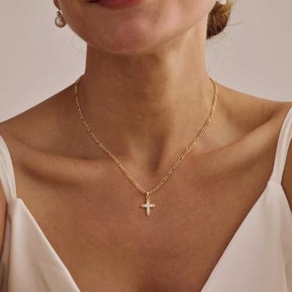 Cross Necklace for Women, Dainty Gold Necklace Tiny Cross Charm Necklace - color: Gold-Cross 3