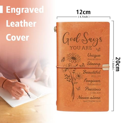 Christian Gifts for Women - Leather Bible Journal Notebook, Religious Birthday Gifts for Friend, Her, Sister, Friend, Daughter, Prayer Jesus Journal for Women, Christian Engraved Refillable Notebook