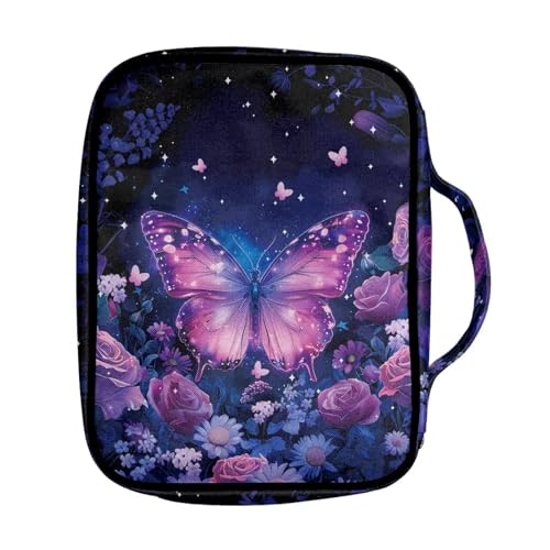 Suobstales Butterfly Rose Daisy Flower Print Bible Covers for Women Men Lightweight Bible Bag Bible Accessories with Handle and Zippered Pocket Bible Tote Bag for Kids - color: Butterfly Rose Daisy Flower