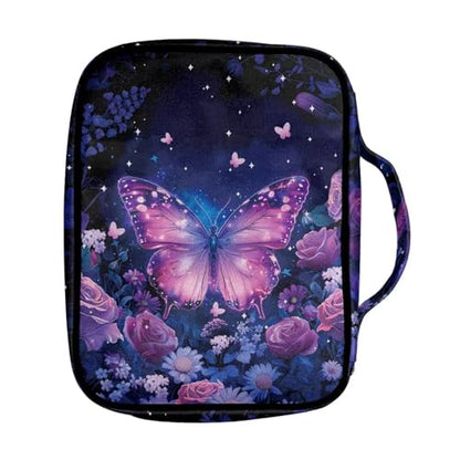 Suobstales Butterfly Rose Daisy Flower Print Bible Covers for Women Men Lightweight Bible Bag Bible Accessories with Handle and Zippered Pocket Bible Tote Bag for Kids - color: Butterfly Rose Daisy Flower