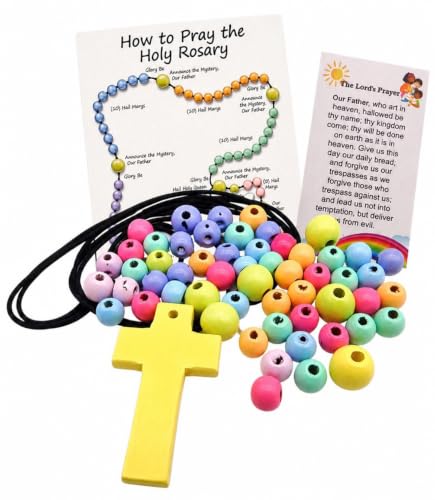 Rosary Craft Kit Make Your Own Hail Mary Our Father Holy Card Wooden Beads - size: medium
