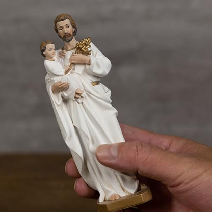 BC Catholic St. Joseph and Child Jesus Statue,6" H Catholic Saint Figure, Religious Gift for Father, Handpainted Renaissance Sculpture Purity & Grace Collection from Buildclassic (Gold &White) - color: Gold&white St. Joseph