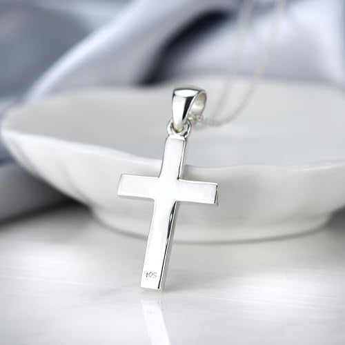 AeraVida Iridescent Cross of Faith Stone and Shell .925 Sterling Silver Necklace, 18 inch