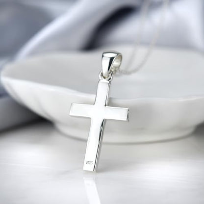 AeraVida Iridescent Cross of Faith Stone and Shell .925 Sterling Silver Necklace, 18 inch