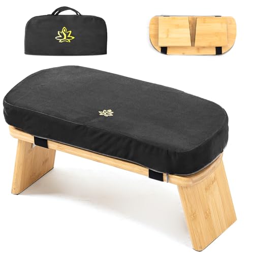 Bamboo Meditation Bench, Foldable Prayer Stool (Black-Bag) - color: Black-bag
