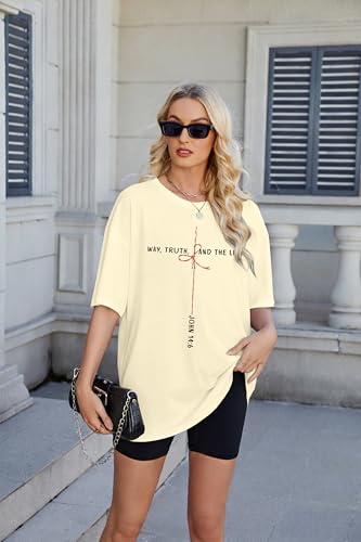 Christian Shirts for Women Oversized Bible Verse T-Shirt Jesus Religious Faithful Shirt Christ Crewneck Tee Top - color: Apricot, size: X-Large