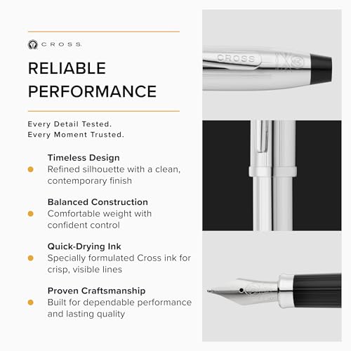 Cross Century II Lustrous Chrome Medium Nib Fountain Pen, Black Ink - color: Lustrous Chrome, style: Fountain Medium Nib