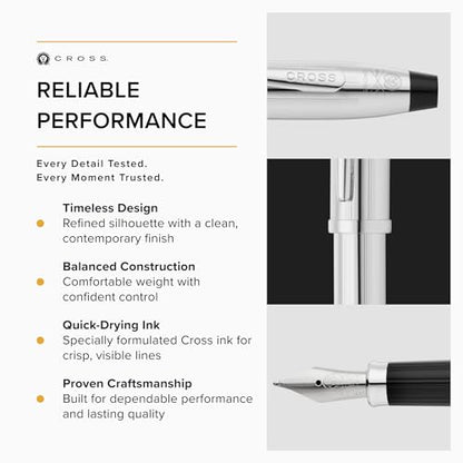 Cross Century II Lustrous Chrome Medium Nib Fountain Pen, Black Ink - color: Lustrous Chrome, style: Fountain Medium Nib