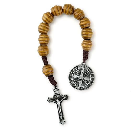 8 Inch Wooden Pocket Rosary for Men, Rosario with Saint Benedict Medal - color: Black