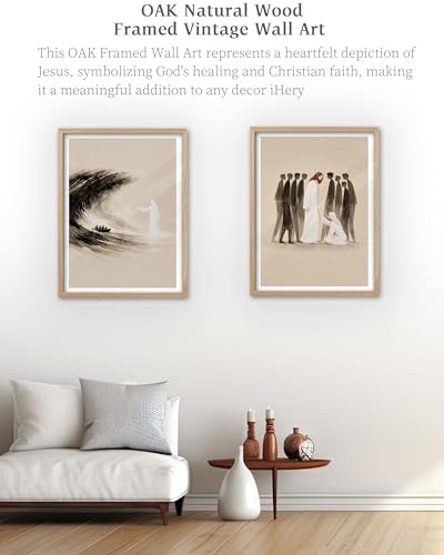 iHery 16x20in Woman Touches Jesus Framed Christian Wall Art - color: OAK Framed Jesus, size: 20"L x 16"W