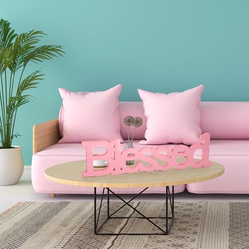 Blulu Blessed Letter Table Sign Wooden Blessed Standing Sign,Pink - color: Pink