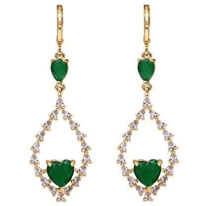 18K Gold Plated, Dangle Earrings for Women, Flower/Heart Drop earrings, Hypoallergenic Cubic Zirconia Earrings, Lightweight, Party, gold earrings, Jewelry for Gifts, Fashion - style: 7508-Green