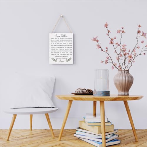 Christian Bible Verses Wall Decor Our Father Prayer Wall Decoration The Lords Prayer Wooden Hanging Sign Scripture Wall Art for Home Living Room Bedroom Home Wall Decor 8x10 Inches Religious Gift - color: Our Father