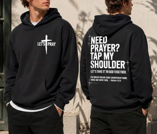 Christian Sweatshirts For Women Need Prayer Tap My Shoulder Hoodie Sweater - color: Black-1, size: X-Large