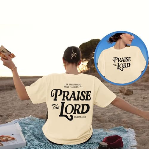 Oversized Christian Shirts for Women Praise The Lord T-Shirt Religious Bible Verse Tshirt God Jesus Shirt Graphic Tee - color: Apricot, size: X-Large