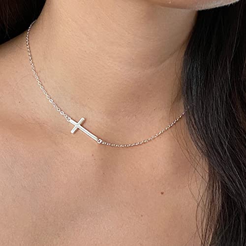 Rnivida 925 Sterling Silver Sideways Cross Pendant Necklace for Women - color: Silver - 16"~18"