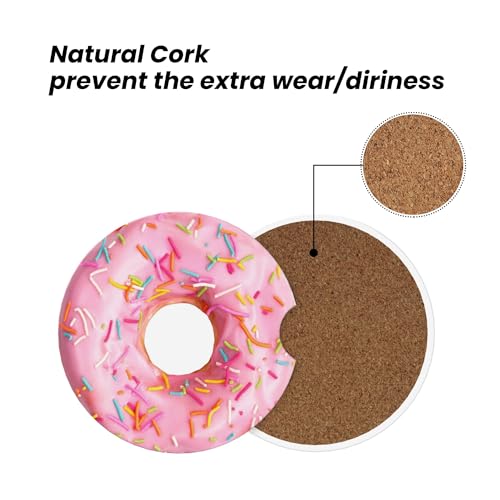 Colorful Donut Pink Car Cup Holder Coasters 2 Pack 2.63" for Women - color: Pink