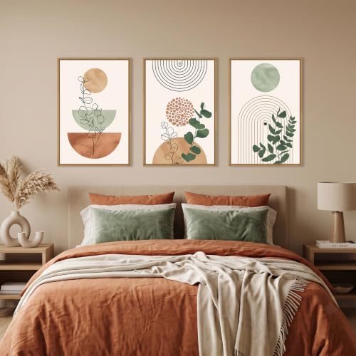 Boho Abstract Terracotta Green Framed Canvas Wall Art Set -24"x36"x3 - color: Boho Terracotta Wall Art, size: 24"L x 36"W