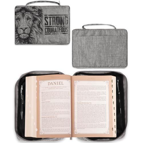 Christian Art Gifts Polyester Bible Cover for Men & Women: Joshua 1:9 - color: Gray/Be Strong, size: Large
