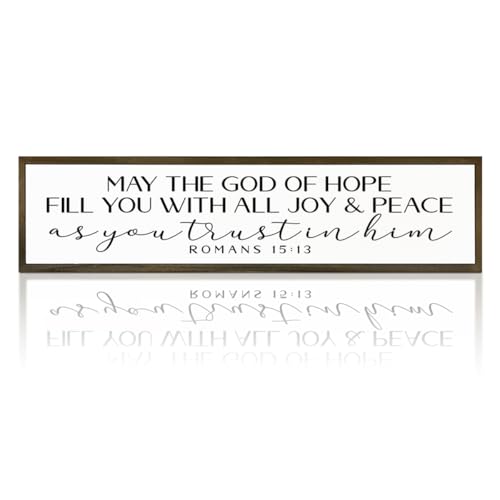 Bible Verse Signs, Inspirational Wall Art, Christian Home Decor for Living Room Bedroom, Romans 15:13 Scripture Sign, May the God of Hope Fill You Sign 17.8x4x1.2 inches - color: Religion Sign 38