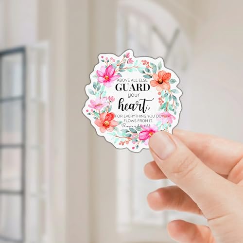 (6 PCS) Proverbs 4 23 Above All Else Guard Your Heart Christian, Bible Verse Sticker Waterproof Vinyl Decal Size 3"