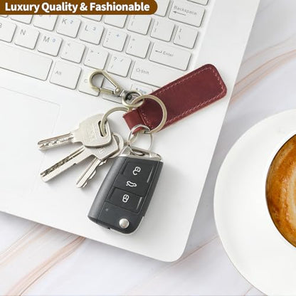 Jack&Chris Genuine Leather Car Keychain, Universal Key Fob Keychain, Leather Key Chain Holder for Men and Women, JC306 - color: Red*4