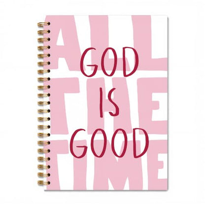 DOFQZ God Is Good All The Time Spiral Notebook Christian Inspirational Faith Journal Pink Typography Bible Verse Notebook for Women Men School Office Supplies 5 5 x 8 3 Inch - color: 24Child